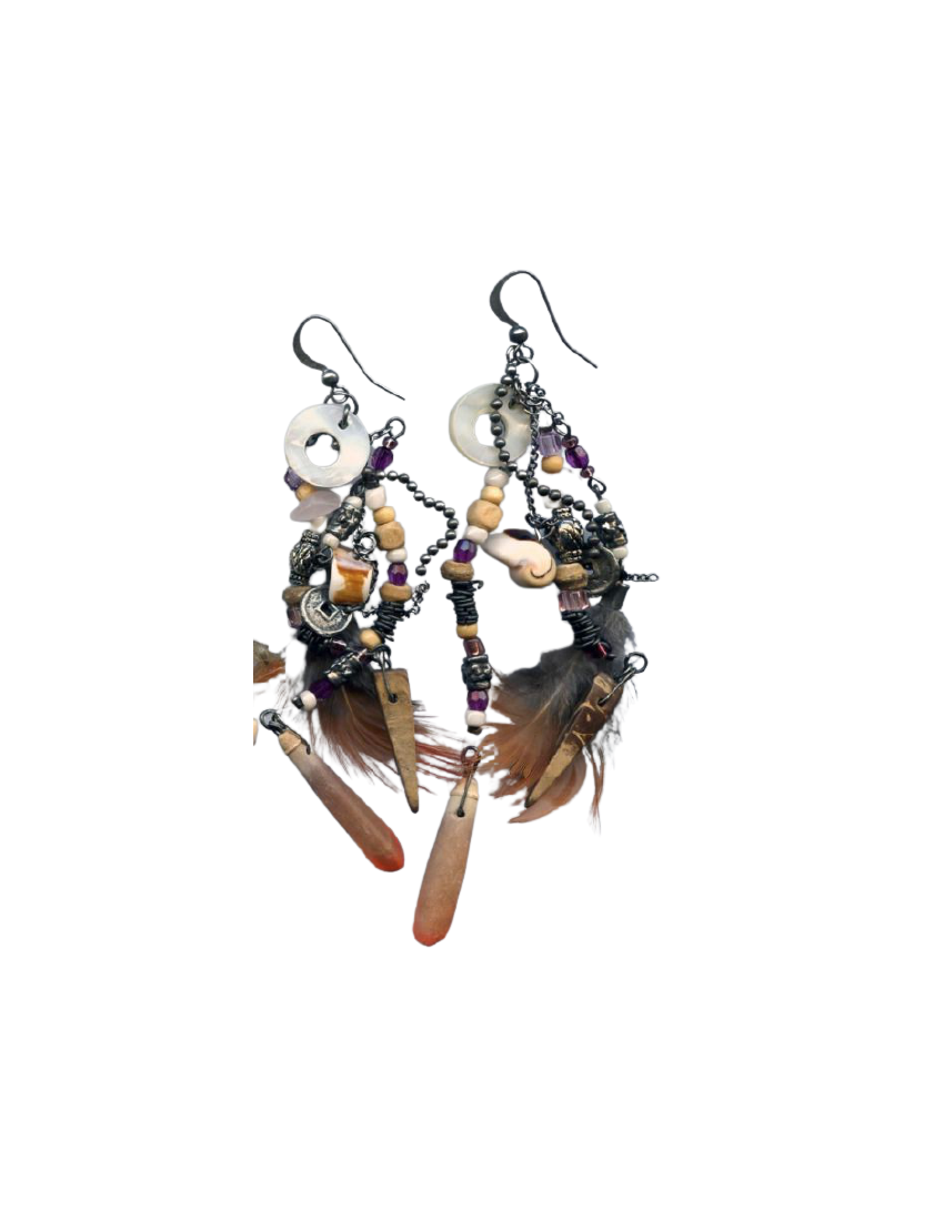 Σκουλαρίκια μεταλλικά διακοσμημένα με πολύχρωμες πέτρες,φλουριά και μεταλλικές λεπτομέρειες