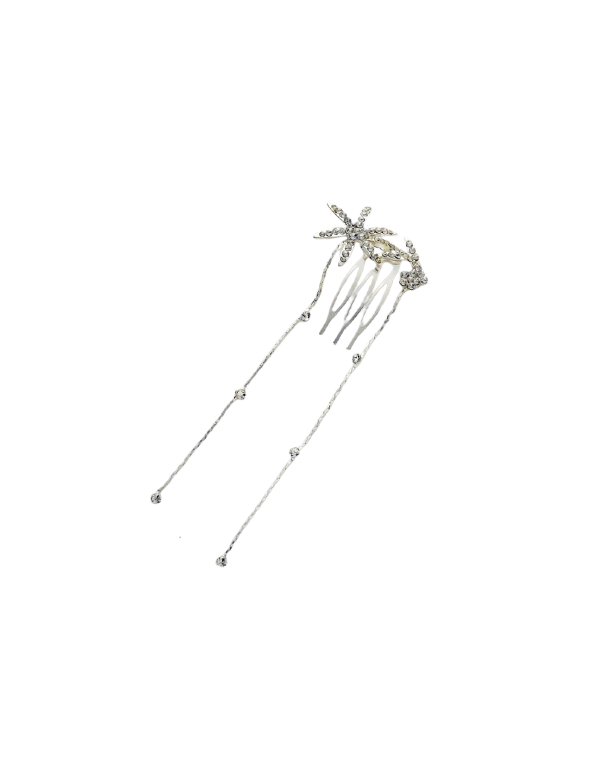 Χτενάκια μεταλλικά με μακριές αλυσίδες σε 2 σχέδια διακοσμημένα με στράς