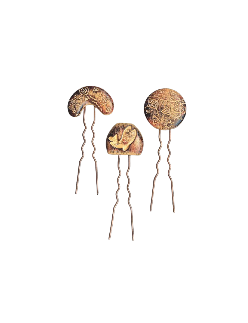 Φουρκέτα με ξύλινο διακοσμητικό σε 3 σχέδια