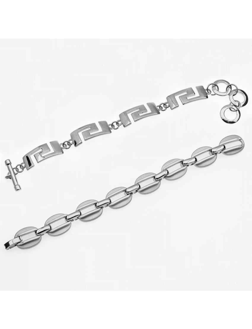 Ασημί Μεταλλικό Βραχιόλι με Σχέδια Μαίανδρος & Κύκλοι – Διαχρονική Κομψότητα και Μοναδικό Στυλ