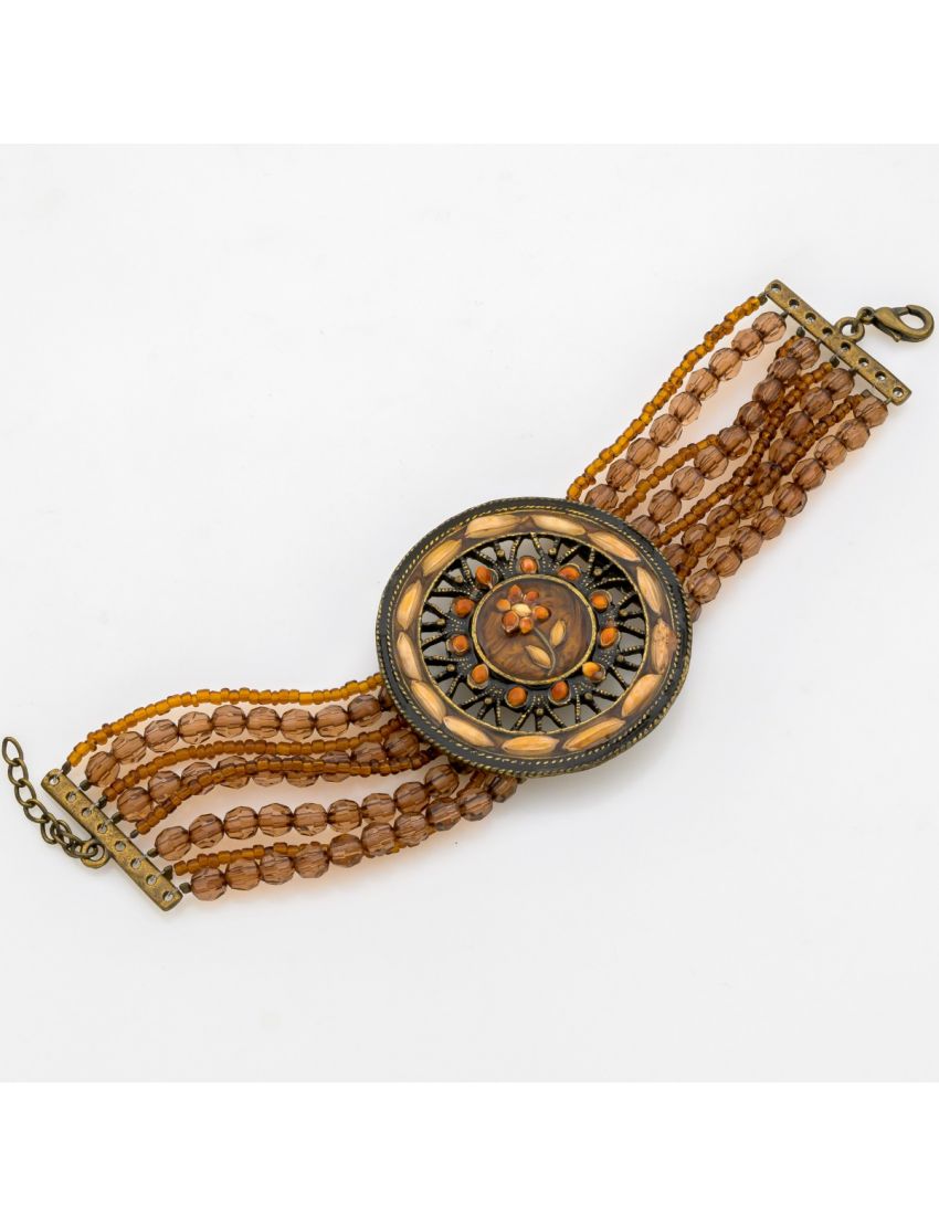 Vintage Statement Βραχιόλι με Πολλαπλές Σειρές Χάντρες και Κεντρικό Μοτίβο