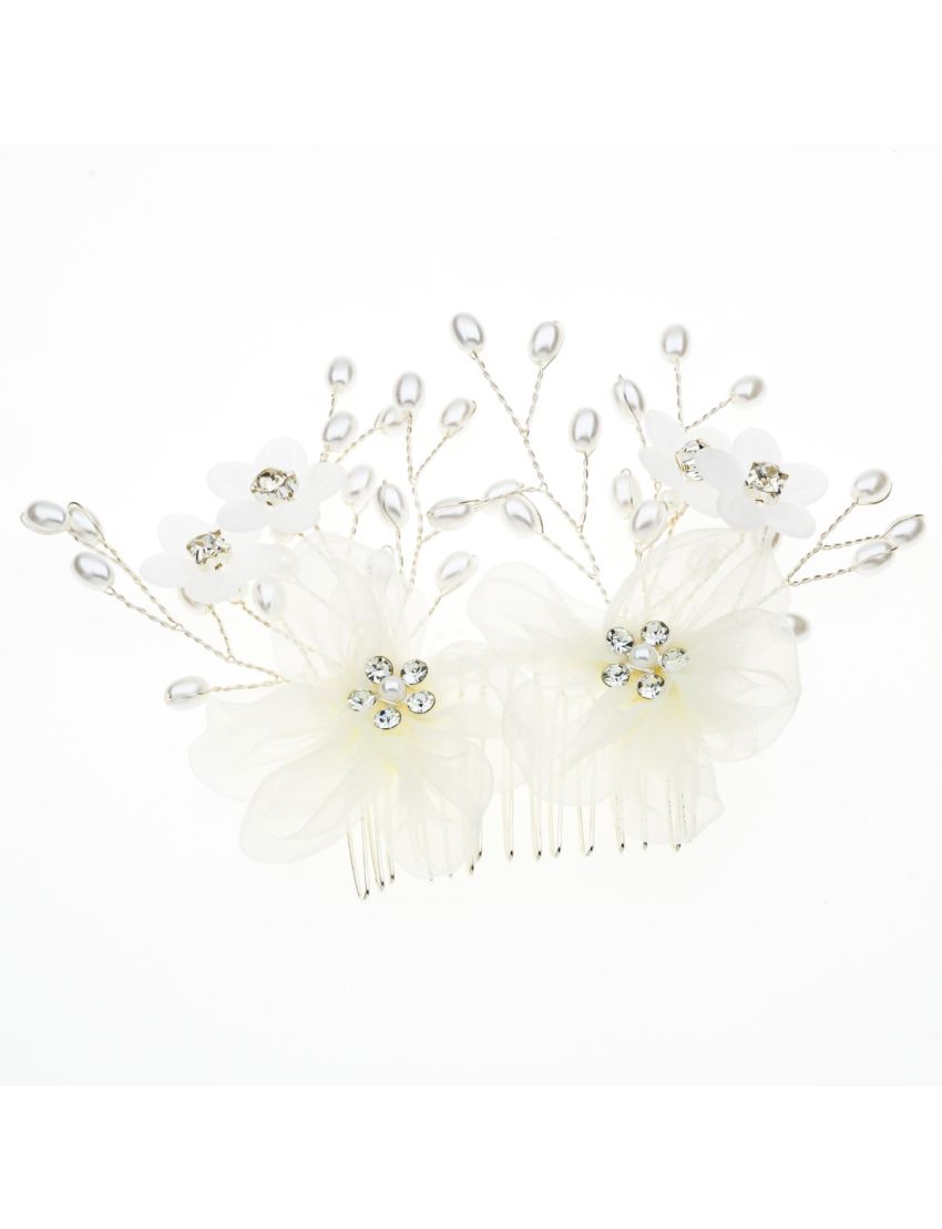 Χτενάκι νυφικό διακοσμημένο λε λουλούδια, πέρλες και στρας