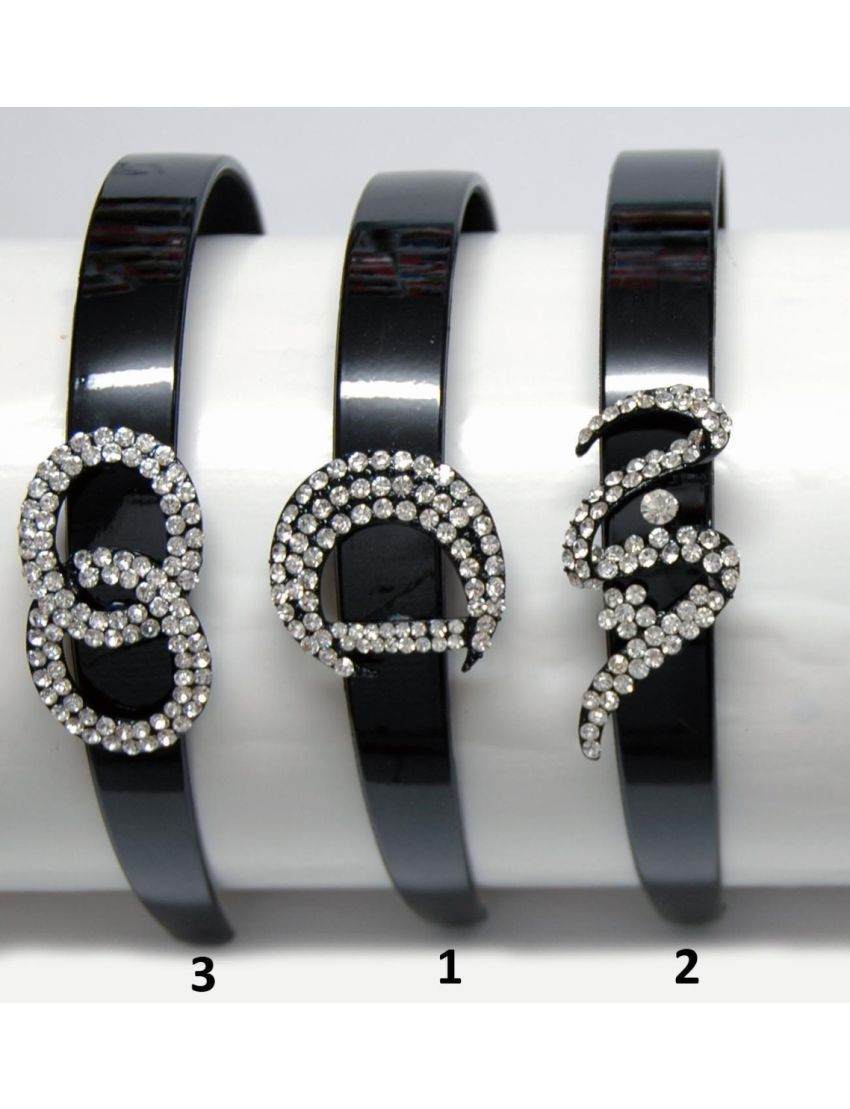 Στέκα πλαστική πλακέ φαρδιά σε μαύρο χρώμα και 3 σχέδια διακοσμημένα με στράς