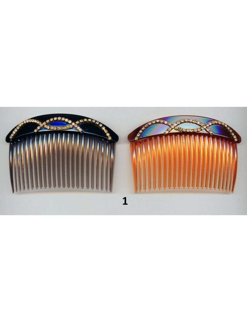 Χτενάκια πλαστικά διακοσμημένα με στράς σε καφέ και μαύρο - Σχέδιο 1