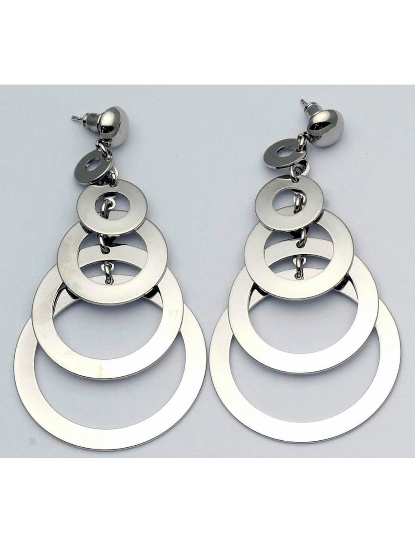 Σκουλαρίκια μεταλλικά κρεμαστά με 5 κύκλους σε ασημί χρώμα