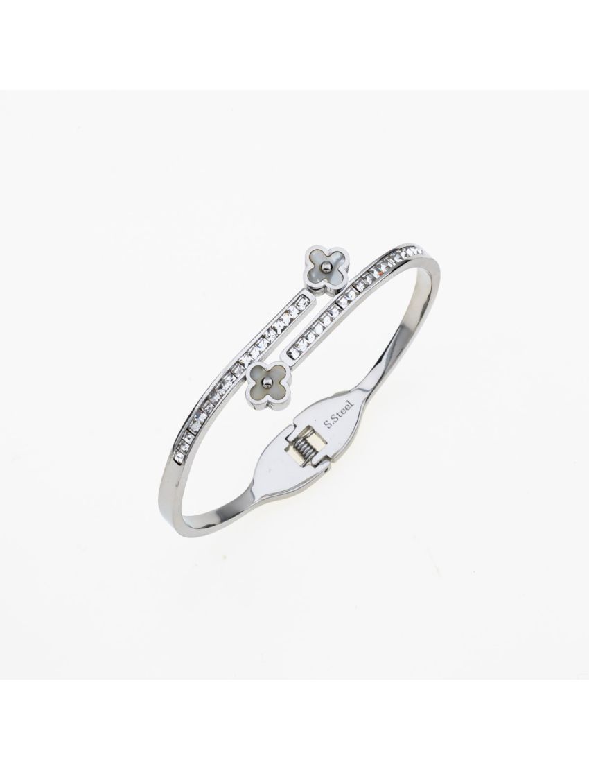 Γυναικείο Βραχιόλι Χειροπέδα Ανοιγόμενο με Στράς και Σταυρό Φίλντισι