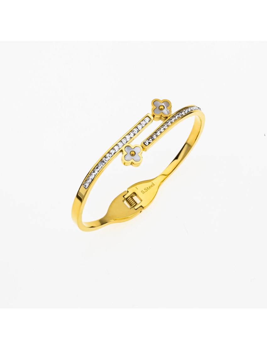 Γυναικείο Βραχιόλι Χειροπέδα Ανοιγόμενο με Στράς και Σταυρό Φίλντισι