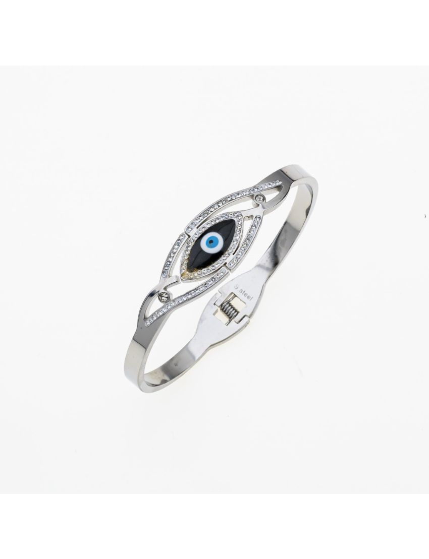 Βραχιόλι από ανοξείδωτο ατσάλι με μετάκι και στρας σε 2 χρώματα