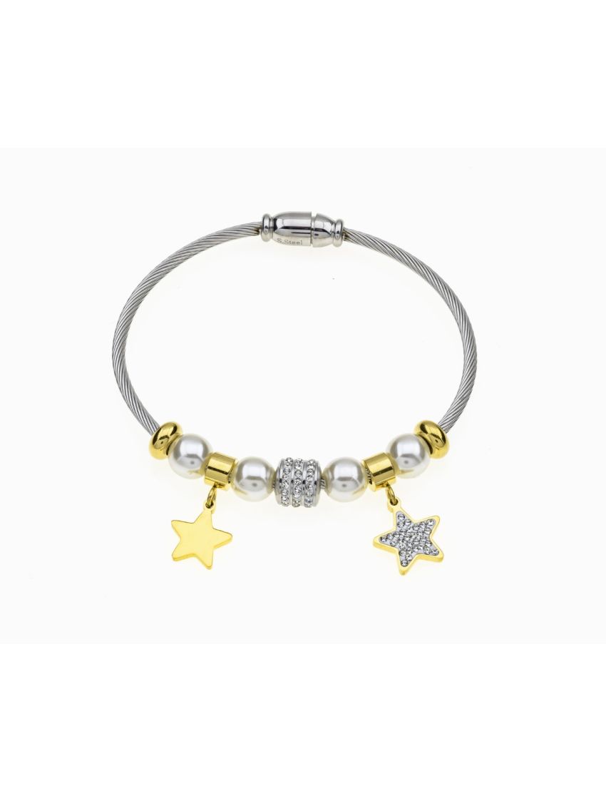 Χειροπέδα Βραχιόλι με Αστέρια & Λευκές Πέρλες – Μοναδική Λάμψη σε Κάθε Στιγμή