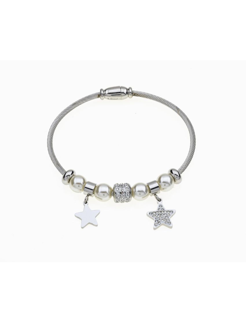 Χειροπέδα Βραχιόλι με Αστέρια & Λευκές Πέρλες – Μοναδική Λάμψη σε Κάθε Στιγμή