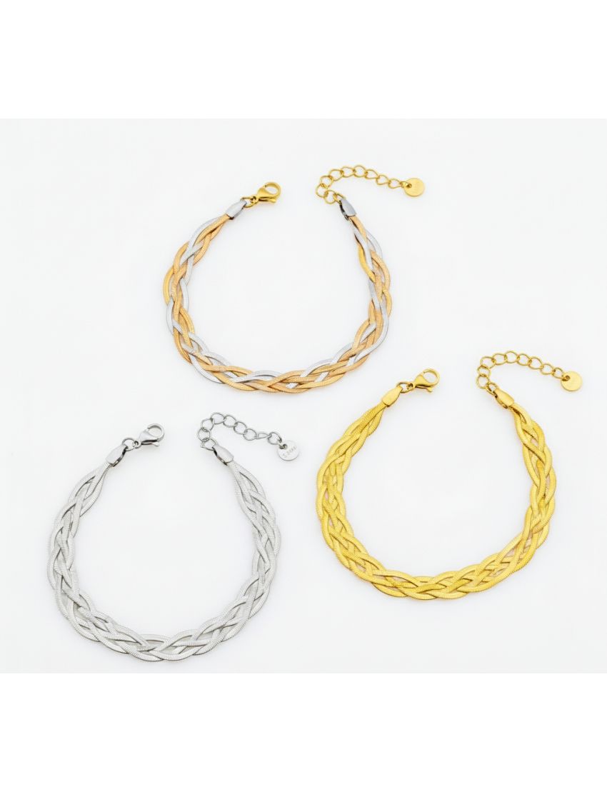 Κομψό βραχιόλι με πλεκτή αλυσίδα  φίδι, διαθέσιμο σε ασημί, χρυσό