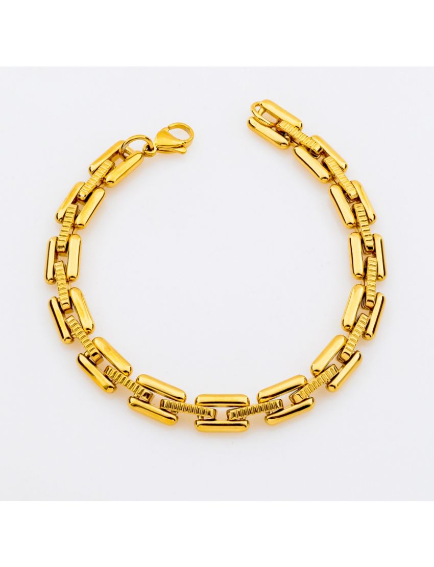 Χρυσό Βραχιόλι με Ορθογώνιους Κρίκους & Ανάγλυφες Λεπτομέρειες