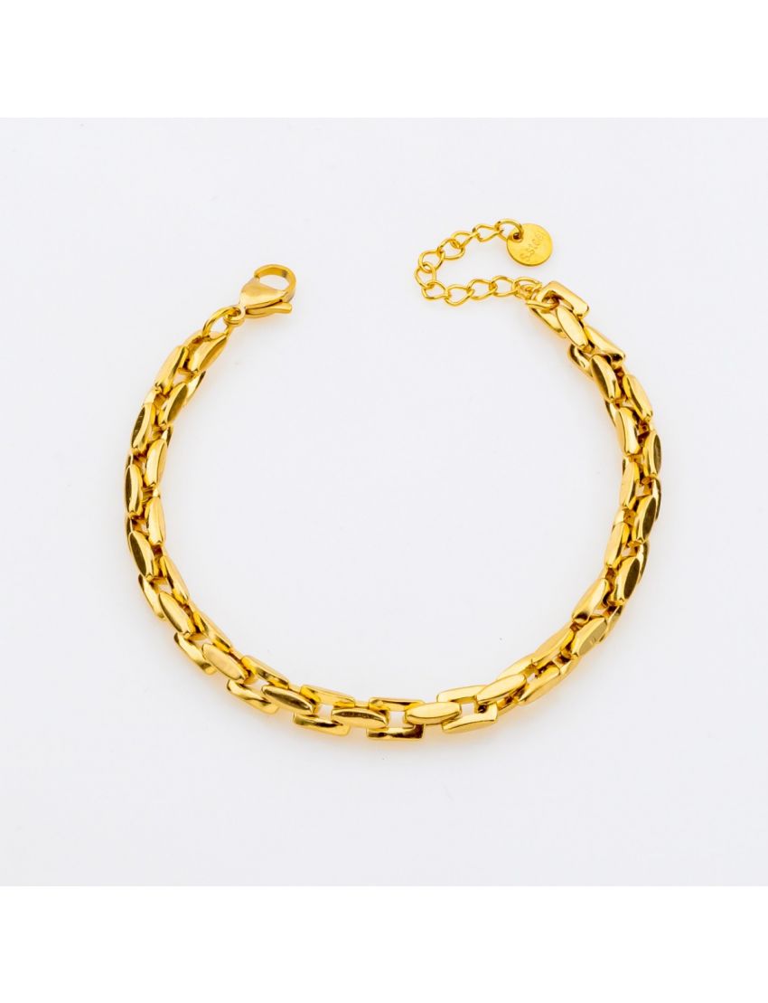 Χρυσό Βραχιόλι με Επίπεδους Οβάλ Κρίκους από Ανοξείδωτο Ατσάλι