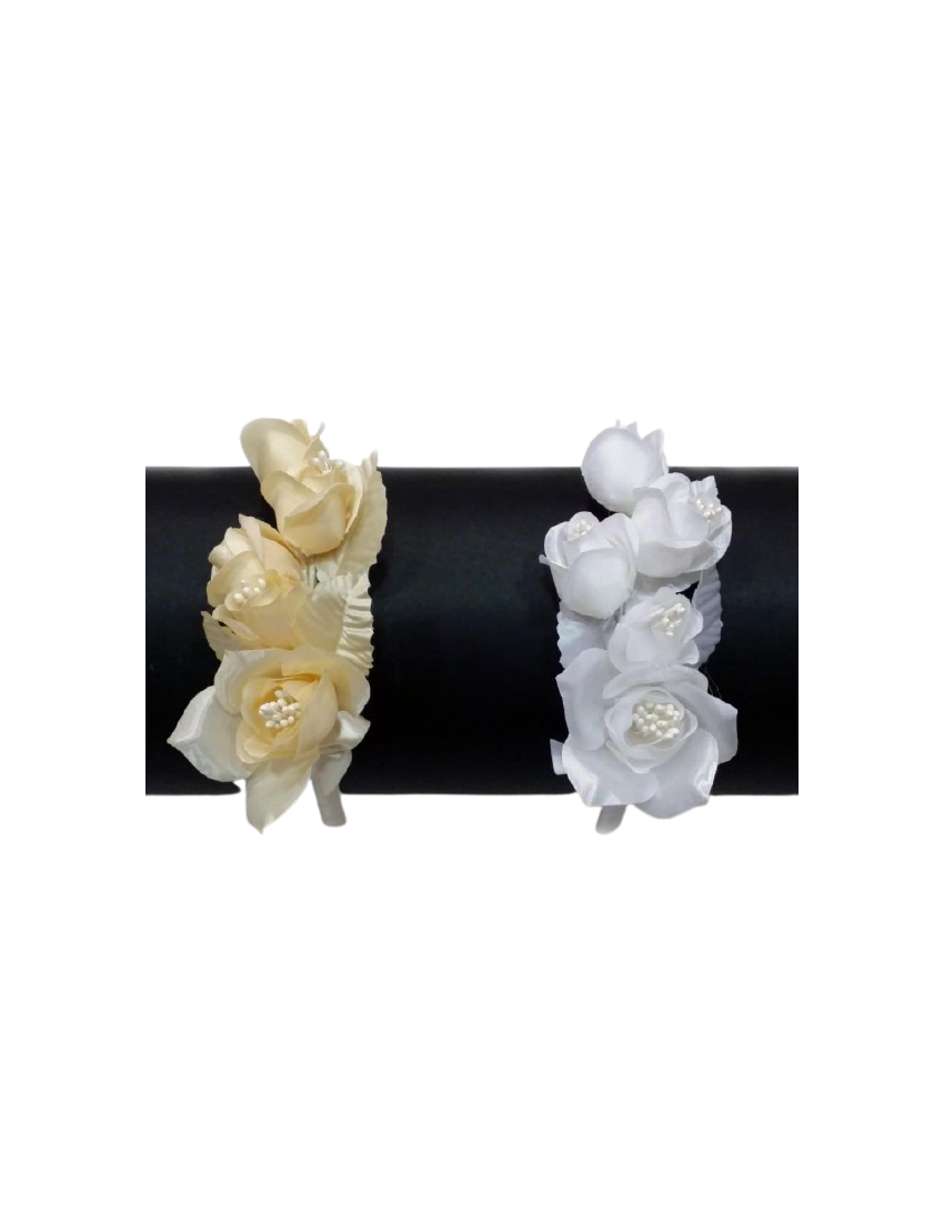 Στέκα υφασμάτινη νυφική διακοσμημένη με μεγάλα λουλούδια σε 2 χρώματα