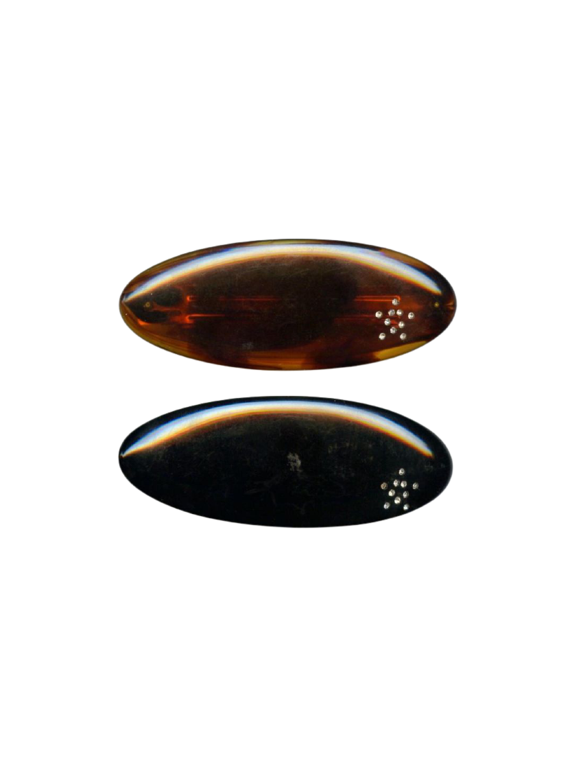 Μπαρέτα πλαστική οβάλ με σχέδιο αστέρι από στράς σε καφέ και μαύρο χρώμα