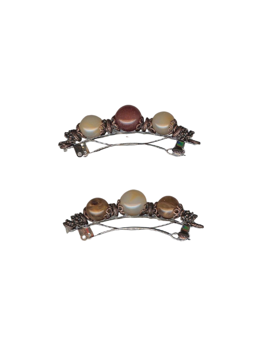 Μπαρέτα μεταλλική μπρονζέ διακοσμημένη με χάντρες