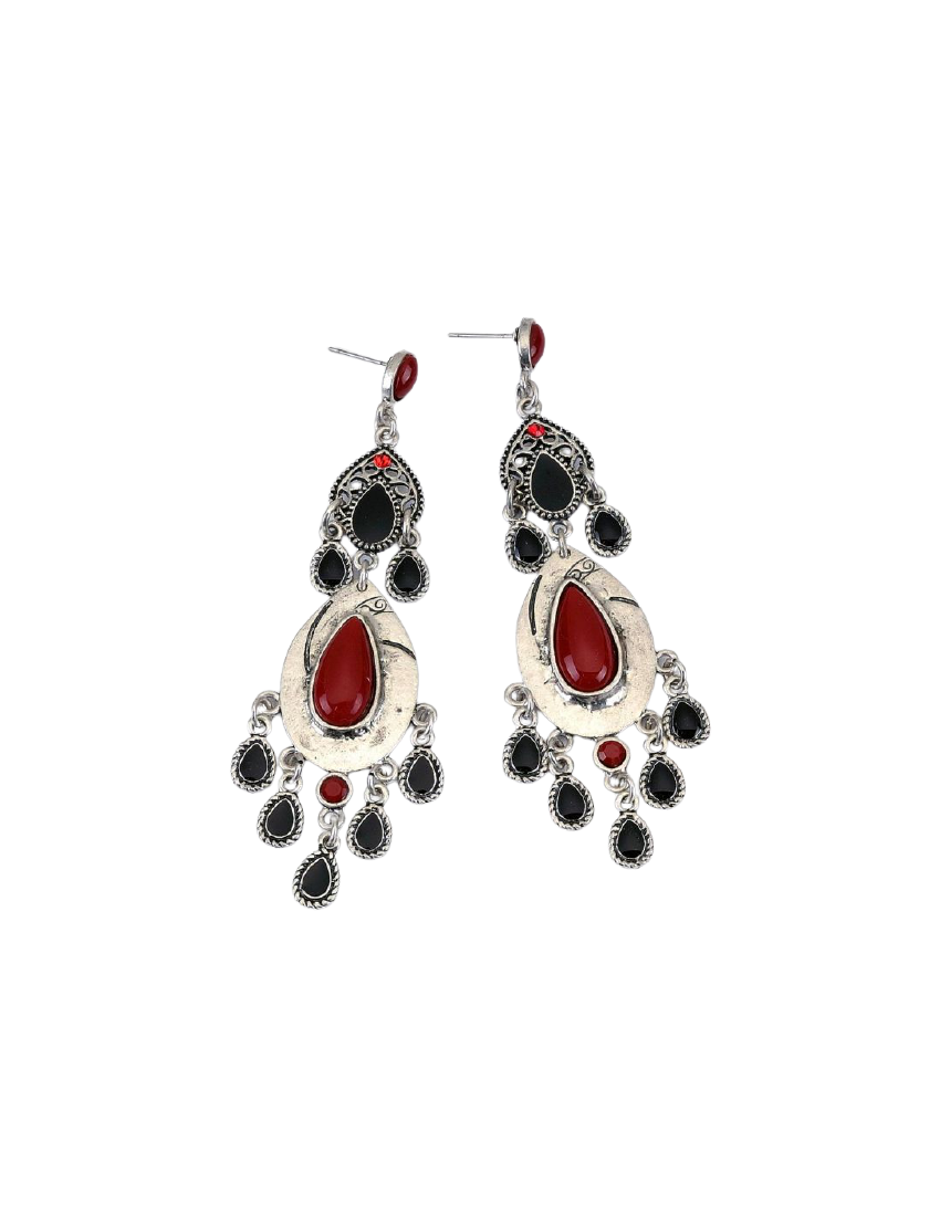 Σκουλαρίκια μεταλλικά κρεμαστά με πέτρες