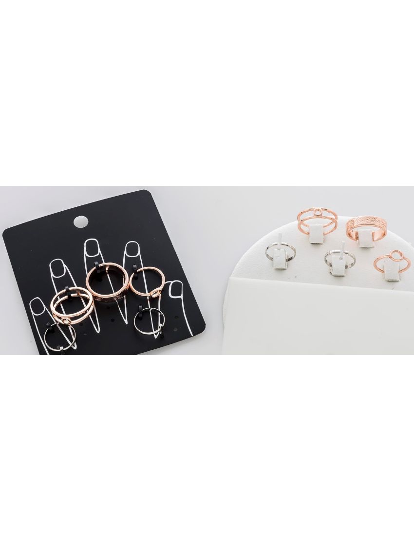 Σέτ δαχτυλίδια μεταλλικά σε ασημί και ρόζ χρυσό (5 τεμάχια)