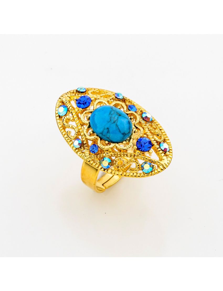 Δαχτυλίδι Οβάλ Χρυσό Χρώμα Πέτρα και Στράς