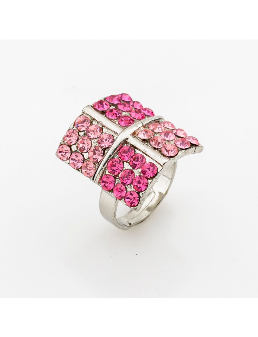 Δαχτυλίδι μεταλλικό ασημί τετράγωνο χωρισμένο σε μικρότερα τετράγωνα διακοσμημένο με στράς