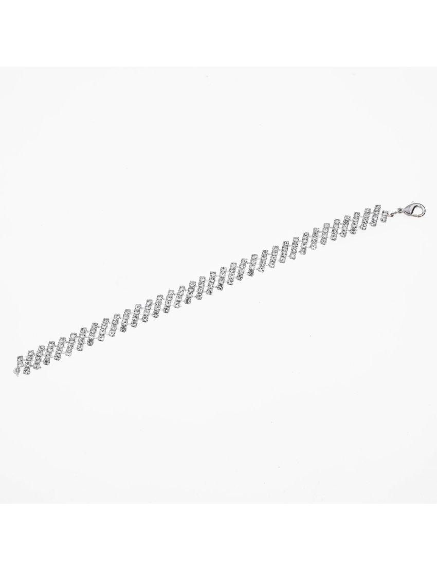 Βραχιόλι Μεταλλικό με Διαγώνιες Σειρές από Στράς – Κομψότητα και Λάμψη που Μαγεύει