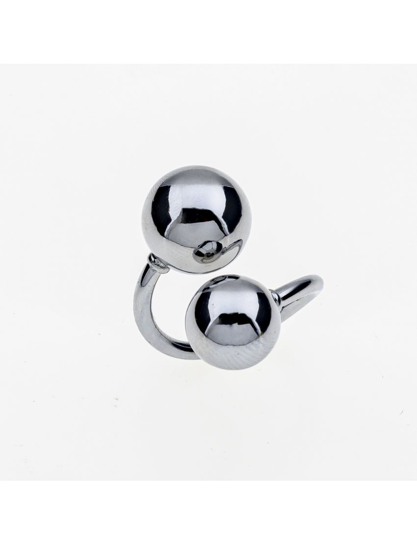 Minimal Chic Δαχτυλίδι – Λεπτή Γραμμή με Δύο Μεταλλικές Χάντρες