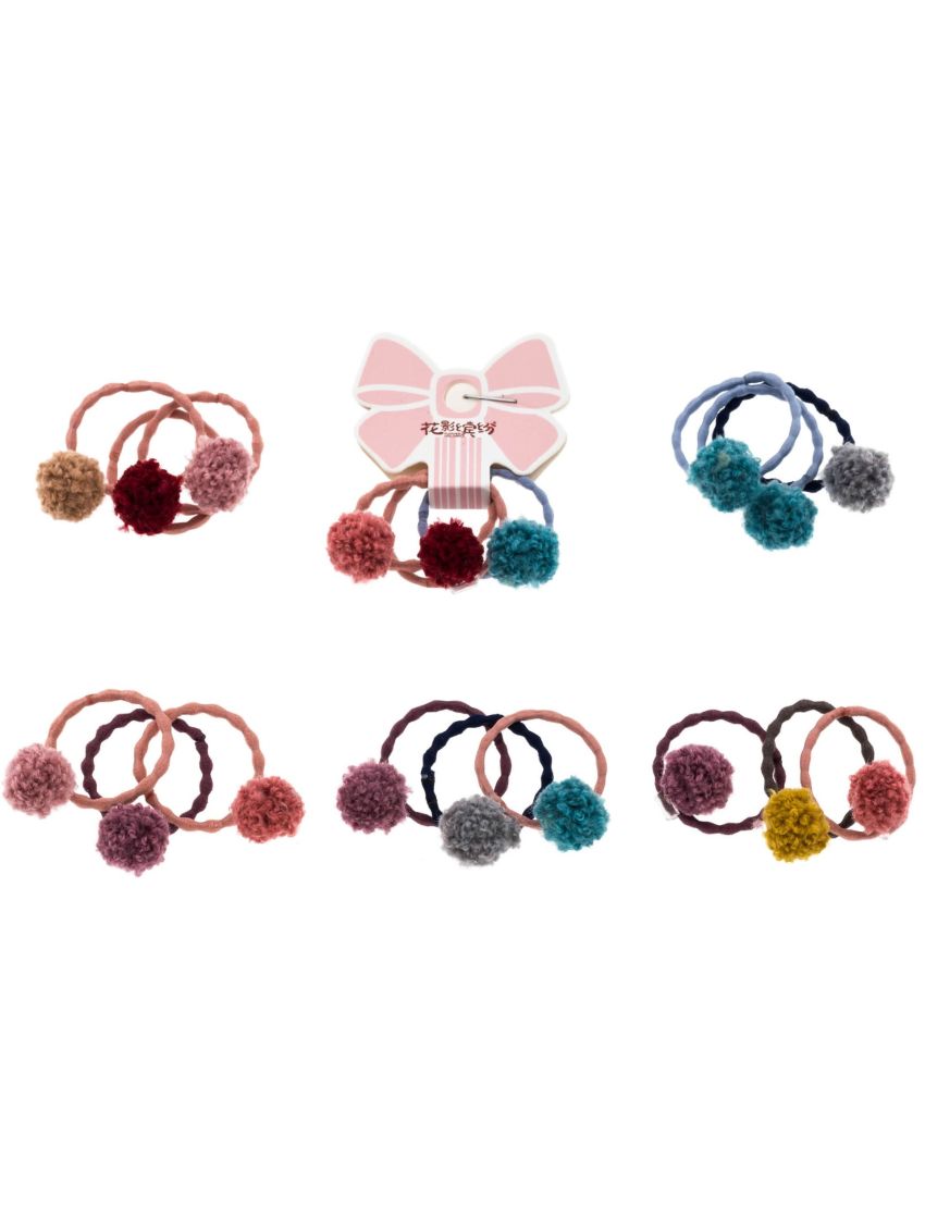 Λάστιχο υφασμάτινο μικρό ανάγλυφο διακοσμημένο με πον πόν (συσκευασία 3 τεμάχια)