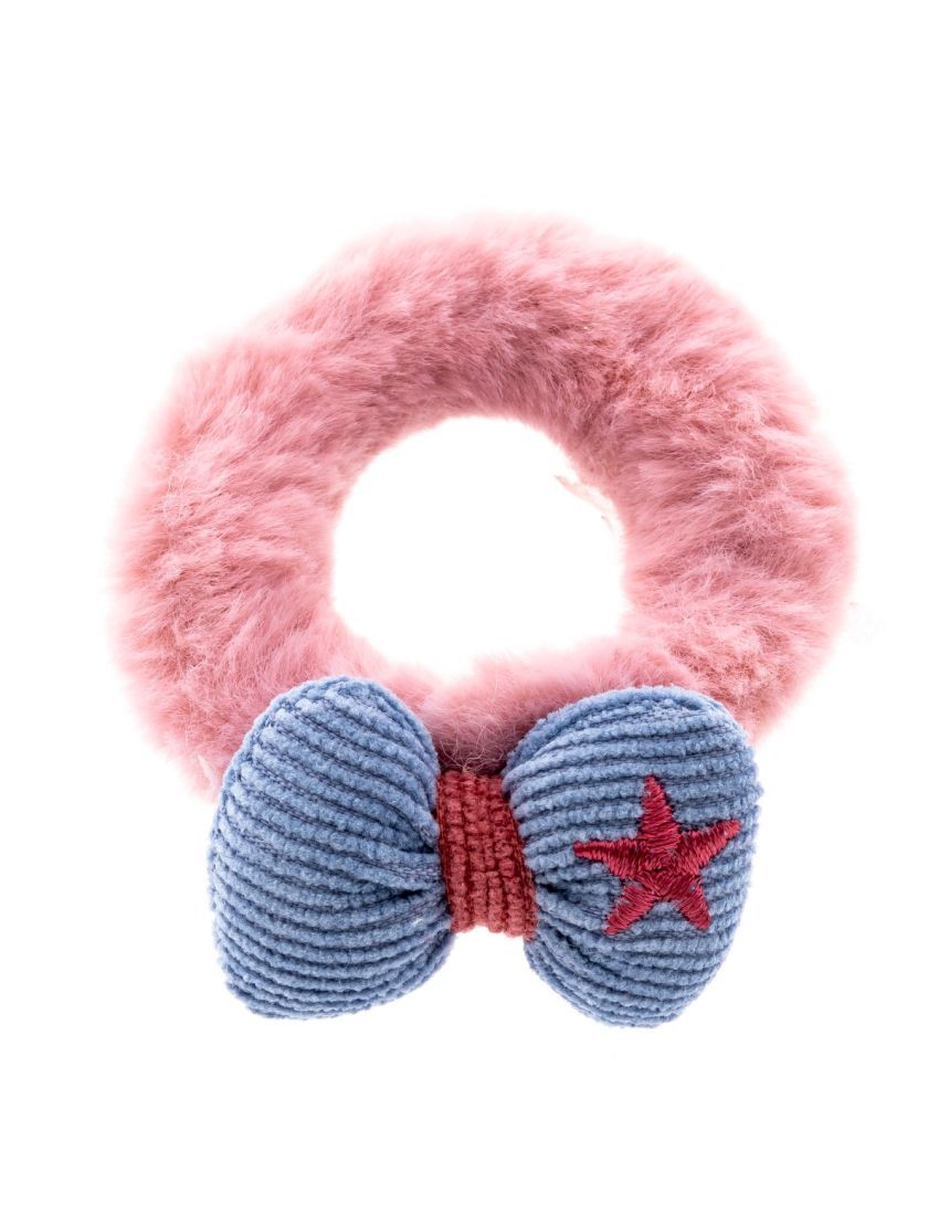 Λάστιχο παιδικό υφασμάτινο γούνινο με κοτλέ φιόγκο σε 4 χρώματα