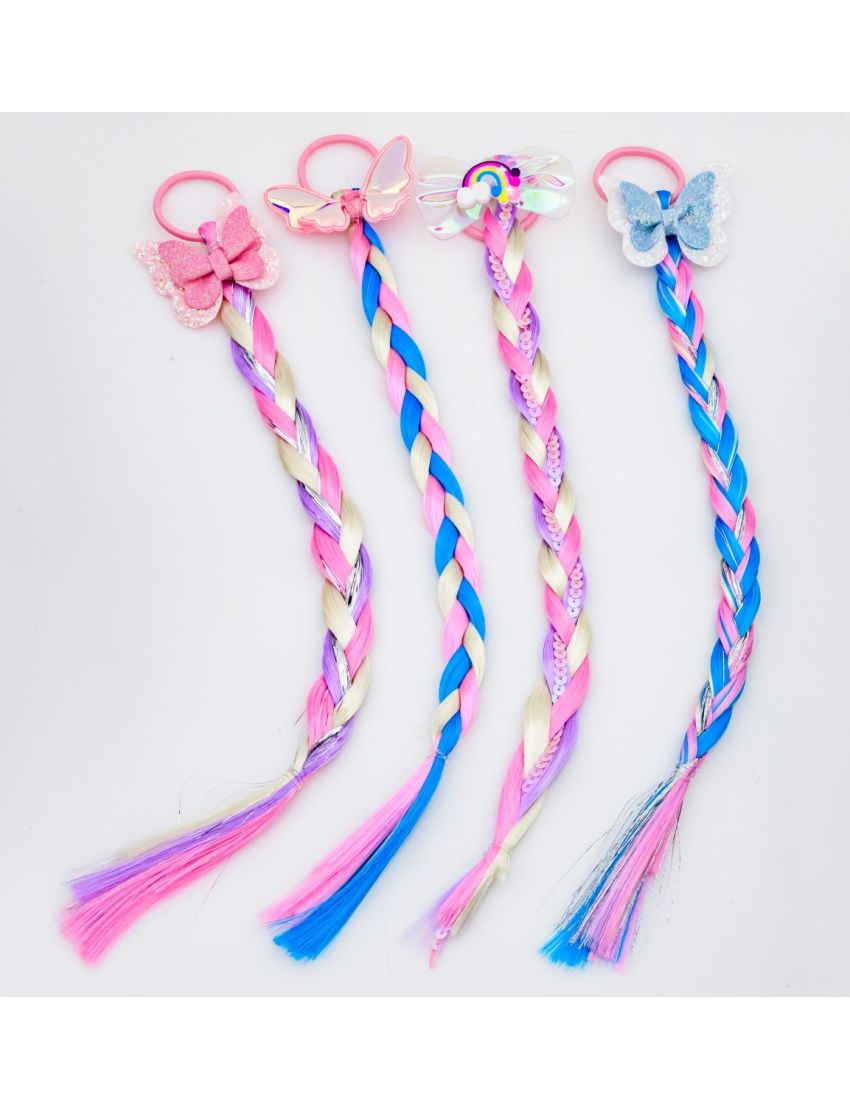 Παιδικό λάστιχο τρίχρωμη πλεξούδα διακοσμημένη με πεταλούδα σε 4 χρώματα
