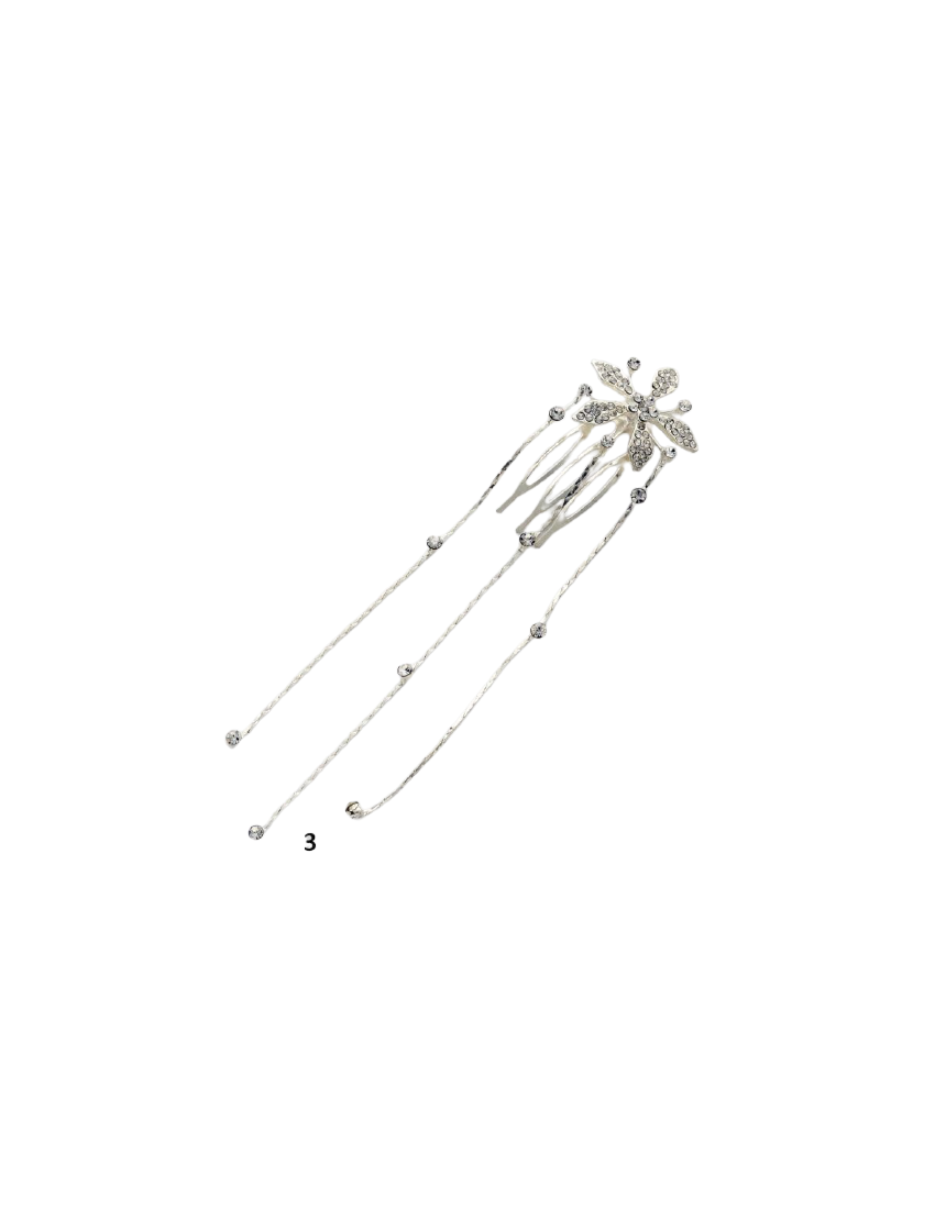 Χτενάκια μεταλλικά με μακριές αλυσίδες σε 2 σχέδια διακοσμημένα με στράς