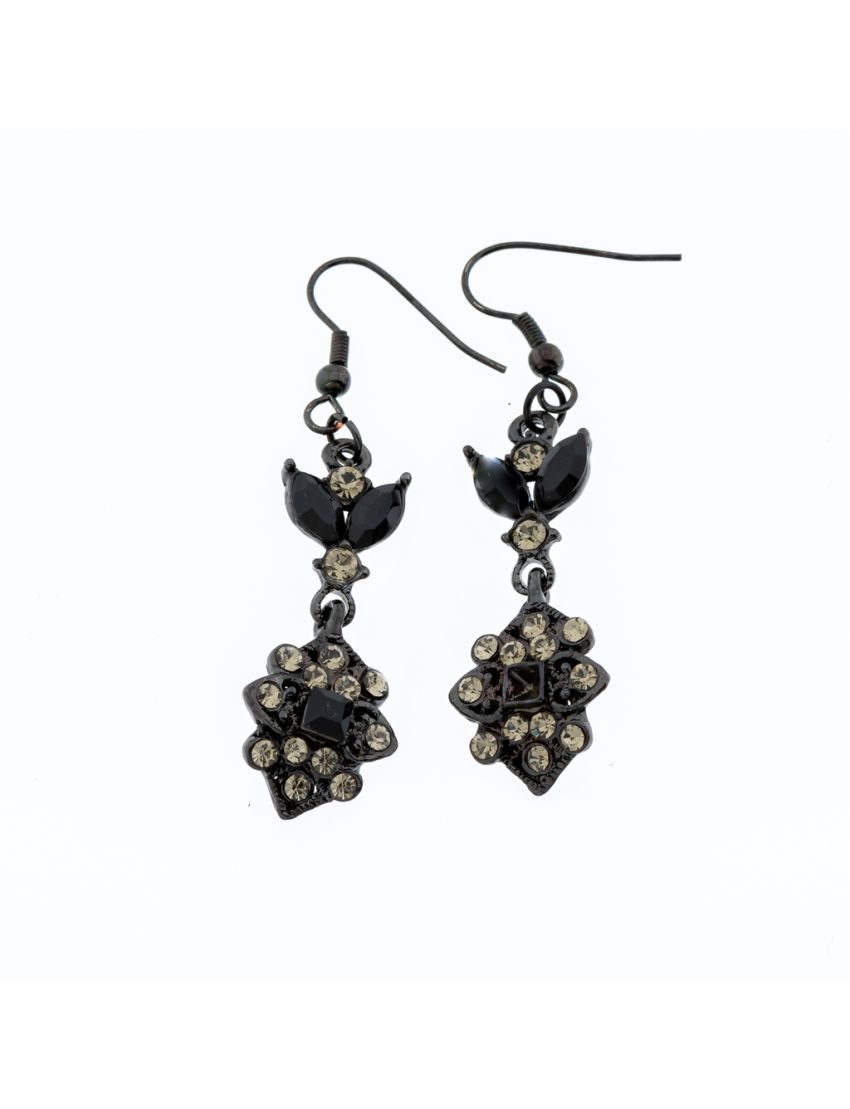 Σκουλαρίκια μεταλλικά παλαιωμένα διακοσμημένα με στράς σε 3 χρώματα