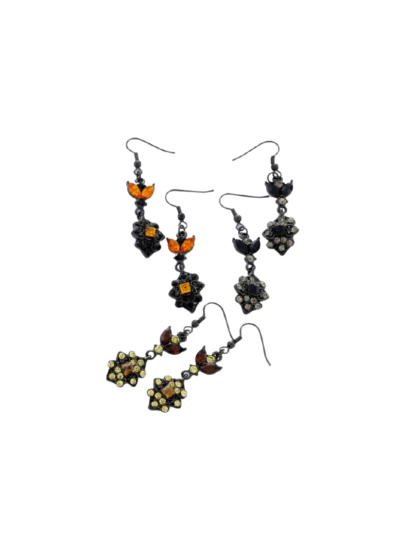 Σκουλαρίκια μεταλλικά παλαιωμένα διακοσμημένα με στράς σε 3 χρώματα