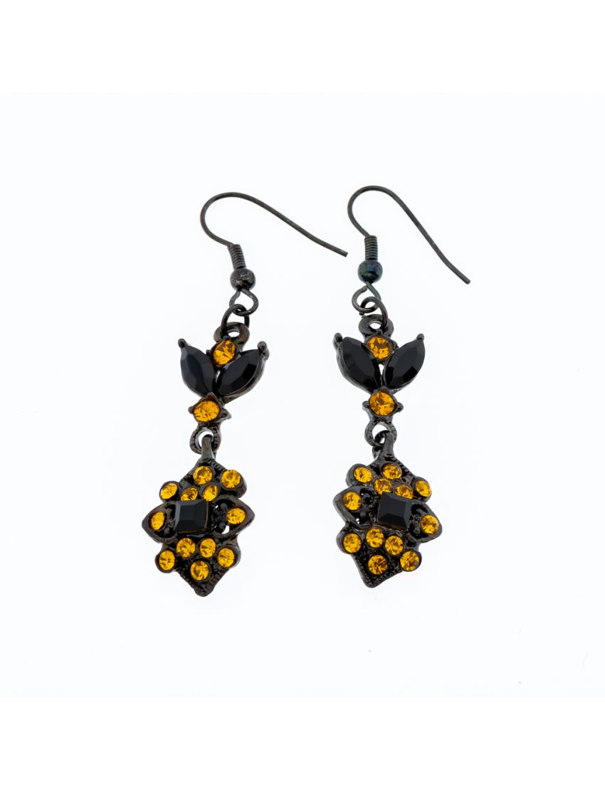 Σκουλαρίκια μεταλλικά παλαιωμένα διακοσμημένα με στράς σε 3 χρώματα