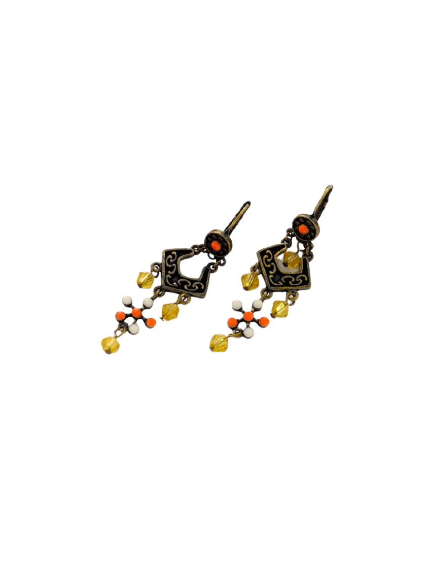 Σκουλαρίκια μεταλλικά σκαλιστά με στράς και χάντρες