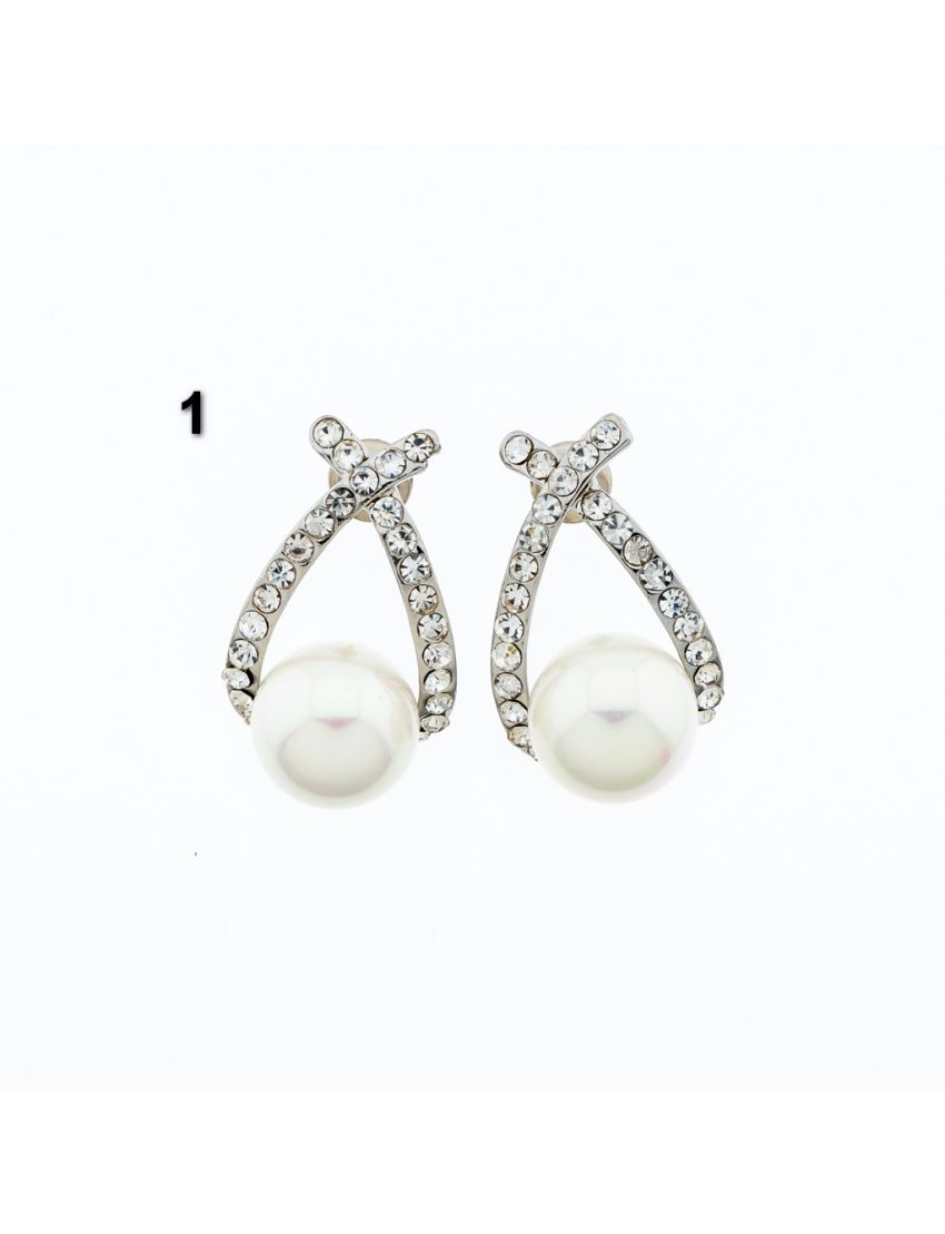 Σκουλαρίκια μεταλλικά σε χρυσό και ασημί, 2 σχέδια διακοσμημένα με στράς και πέρλα