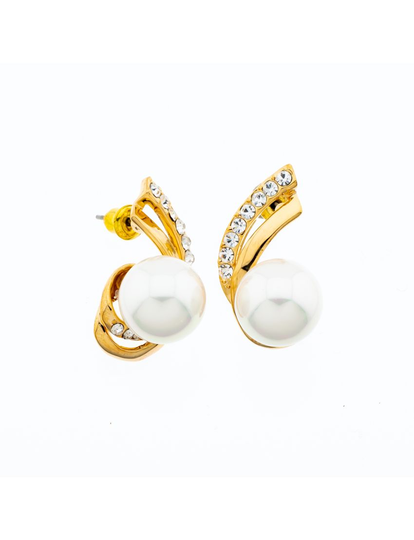 Σκουλαρίκια μεταλλικά σε χρυσό και ασημί χρώμα διακοσμημένα με στράς και πέρλα