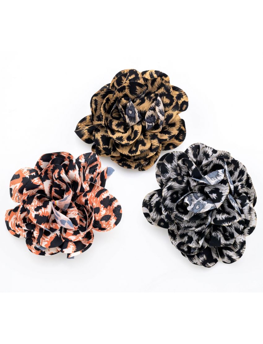Υφασμάτινα κλιπ λουλούδια μαλλιών με λεοπάρ μοτίβο