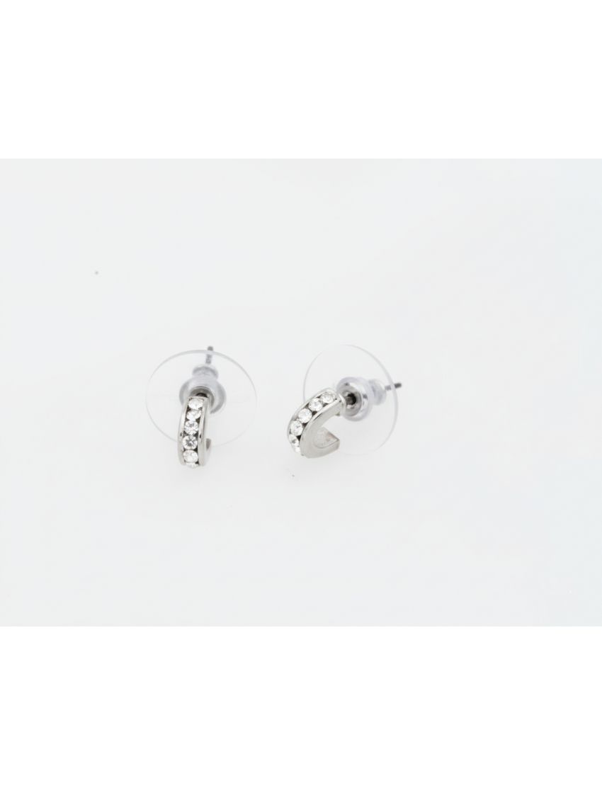 Σκουλαρίκια μεταλλικά ασημί κρικάκια με στράς