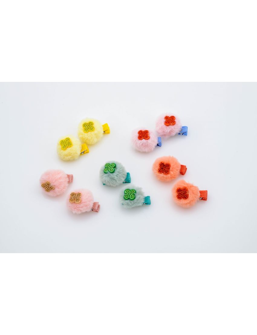 Κλιπ με πομ πομ και λουλούδι σε 5 χρώματα