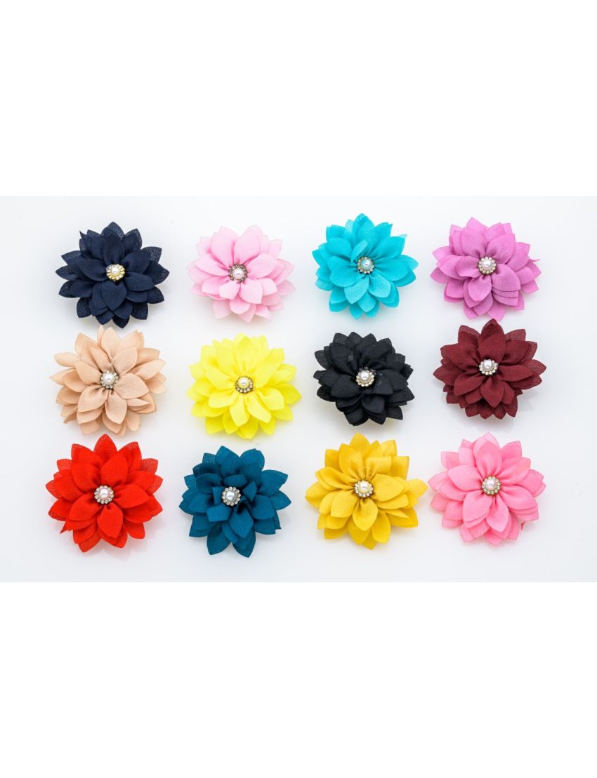 Κλίπ υφασμάτινο λουλούδι με πέρλα σε 12 χρώματα