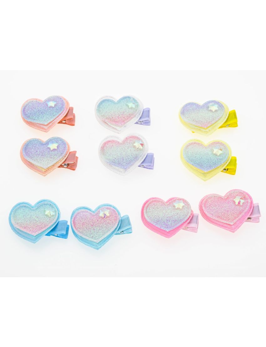 Κλίπ παιδικό υφασμάτινη καρδούλα σε 6 χρώματα (συσκευασία 2 τεμάχια)