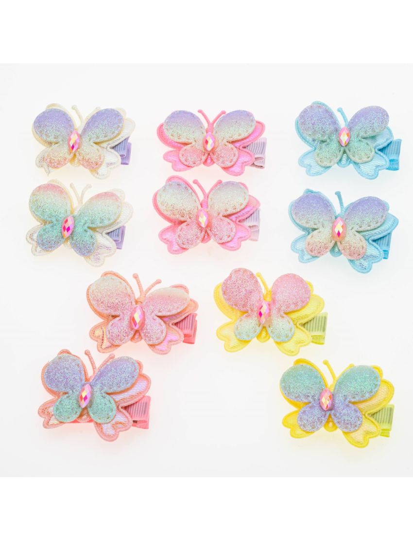 Κλίπ παιδικό υφασμάτινο σχέδιο πεταλούδα- 5 χρώματα (συσκευασία 2 τεμάχια)