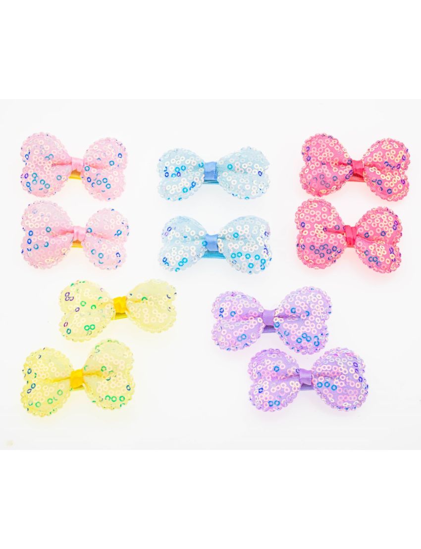 Κλίπ παιδικό υφασμάτινος φιόγκος με παγιέτες -5 χρώματα (συσκευασία 2 τεμάχια)