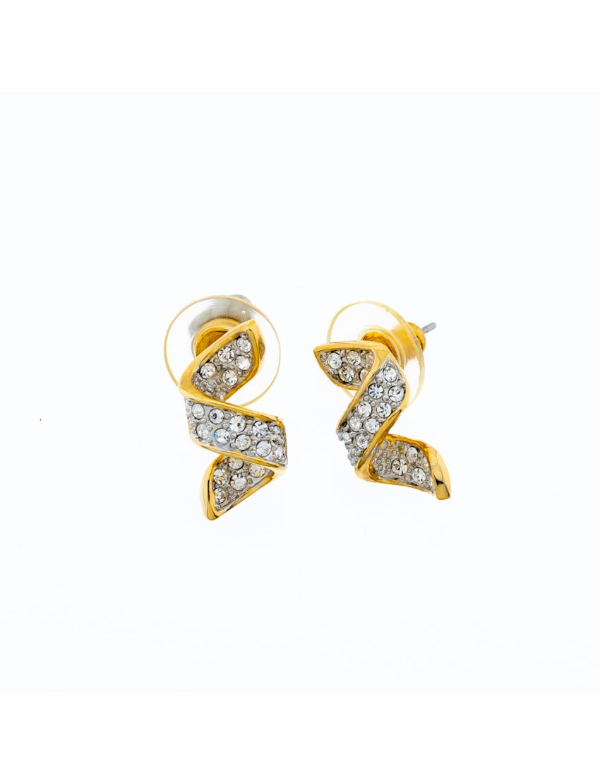 Σκουλαρίκια μεταλλικά κύμα 1εκ χρυσό χρώμα διακοσμημένα με στράς