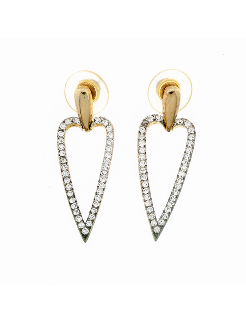 Σκουλαρίκια μεταλλικά σε σχήμα καρδιάς διακοσμημένα με στράς