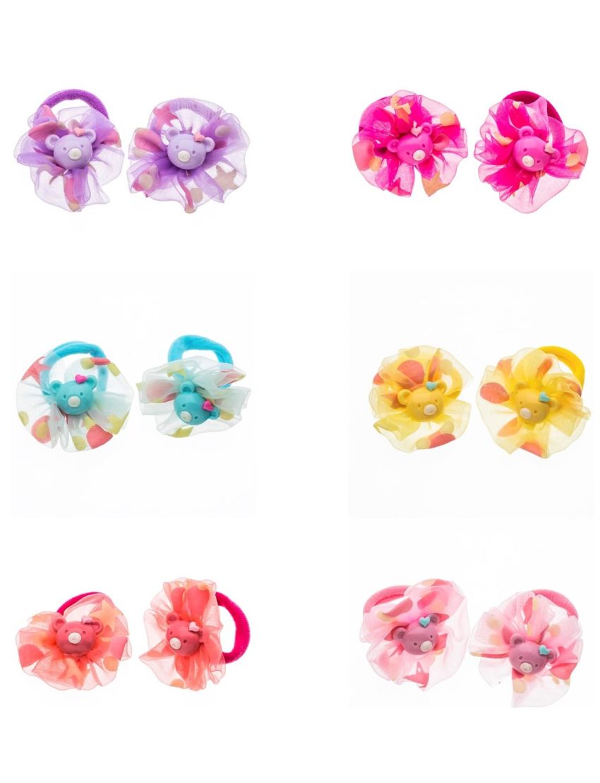 Λάστιχο υφασμάτινο παιδικό διακοσμημένο με πλαστικό αρκουδάκι σε 6 χρώματα