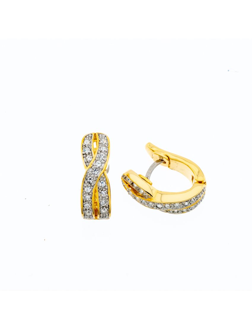 Σκουλαρίκια μεταλλικά διακοσμημένα με λευκά στράς σε χρυσό χρώμα