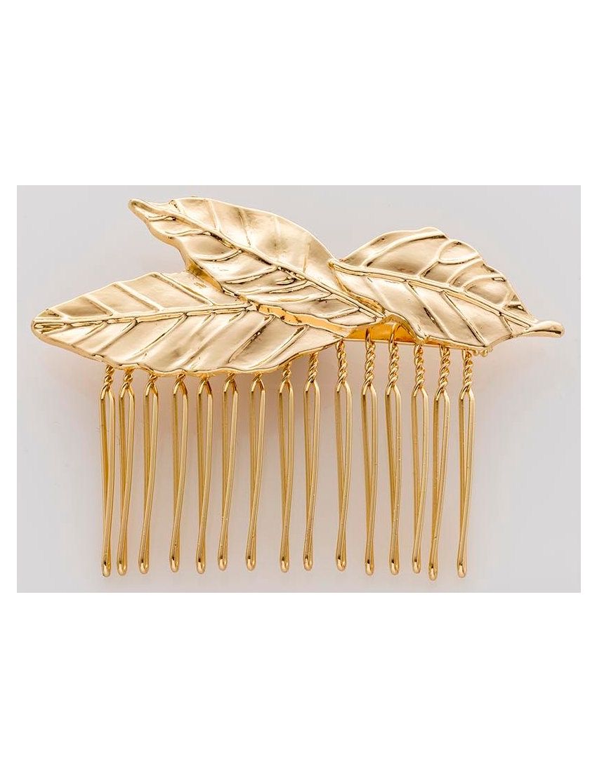 Χτενάκι χρυσό μεταλλικό με μεγάλα ανάγλυφα φύλλα