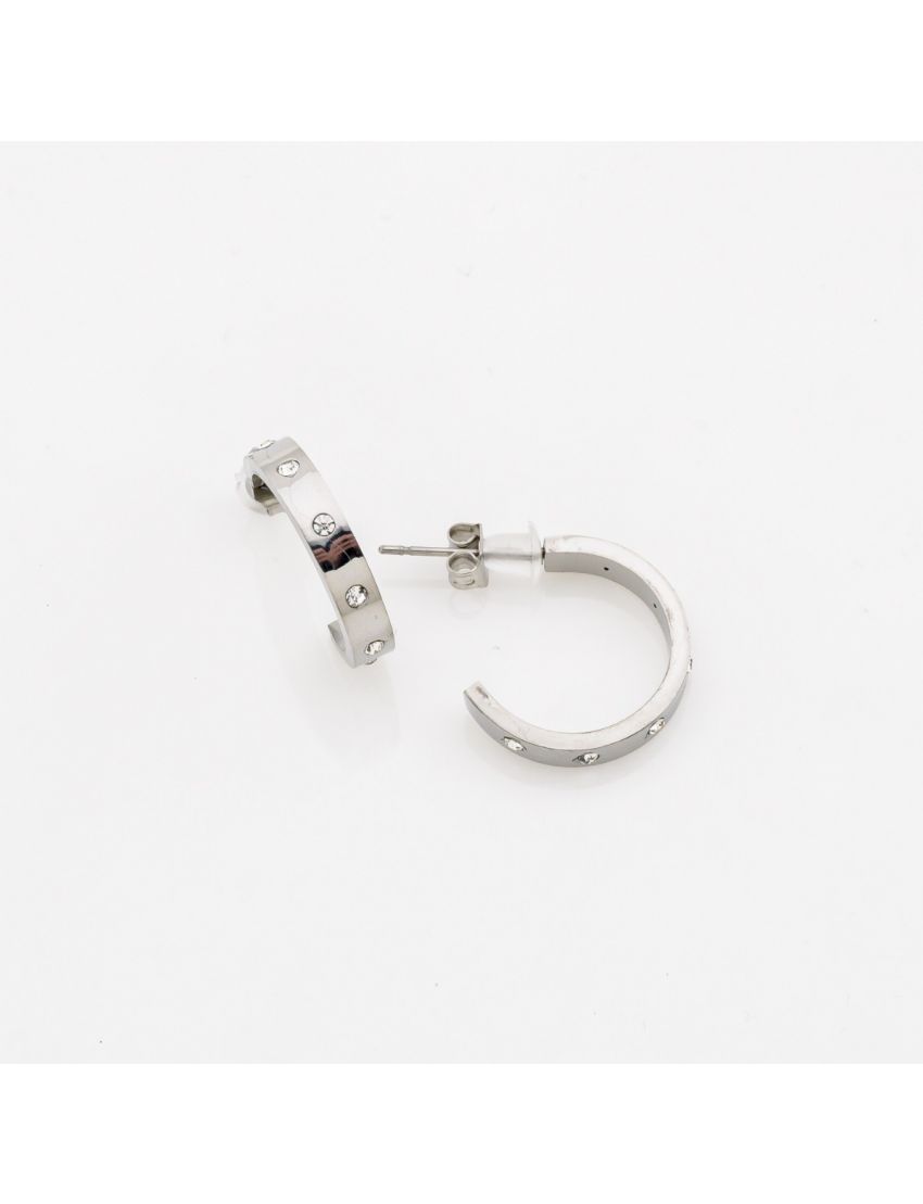 Σκουλαρίκια Κρίκοι Μεταλλικοί Πλακέ με Στρας