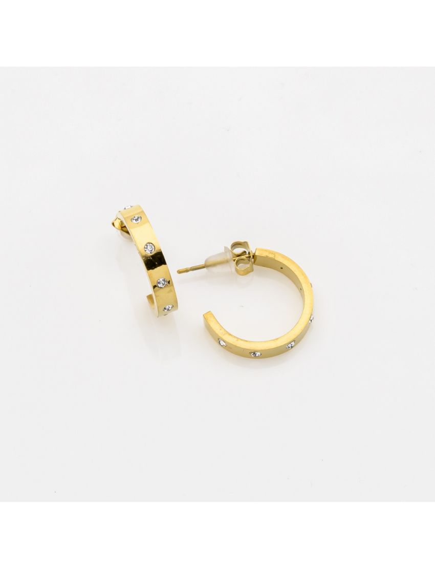 Σκουλαρίκια Κρίκοι Μεταλλικοί Πλακέ με Στρας